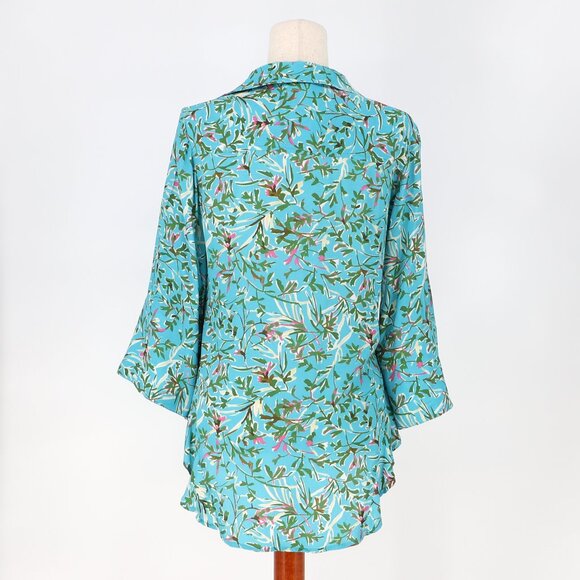 FINLEY Agetha Kyoto Floral-Print Ruffle Button-Front Shirt Blue Green Size XS - Picture 6 of 9